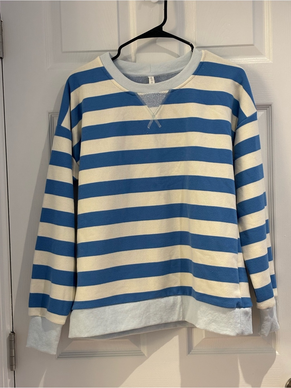 Striped Blue and White Women's Crewneck Sweatshirt